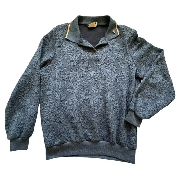 Vintage Cape Cod Sportswear Blue Floral Long Sleeve Collared Sweater Size Small - Picture 6 of 12